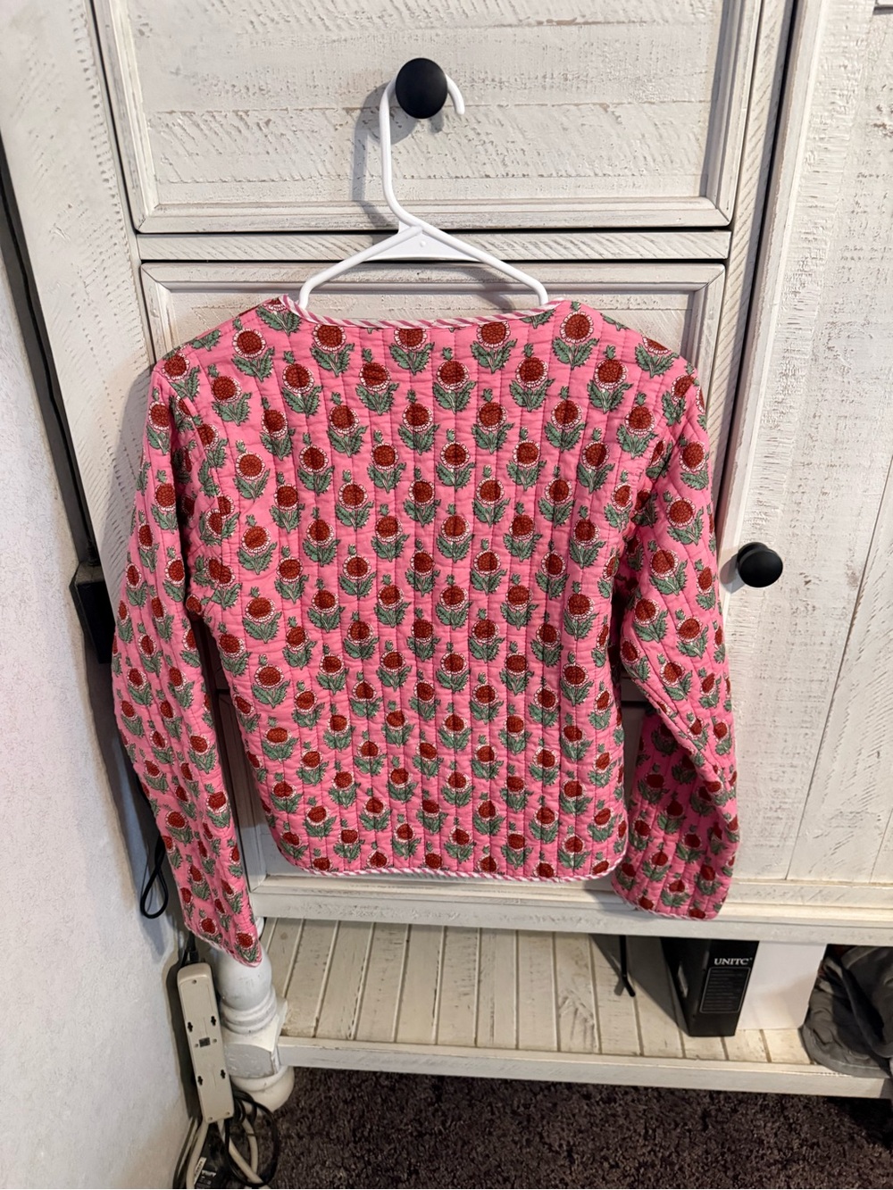 Pink Floral Quilted Crew Neck Sweater Jacket - Picture 1 of 4